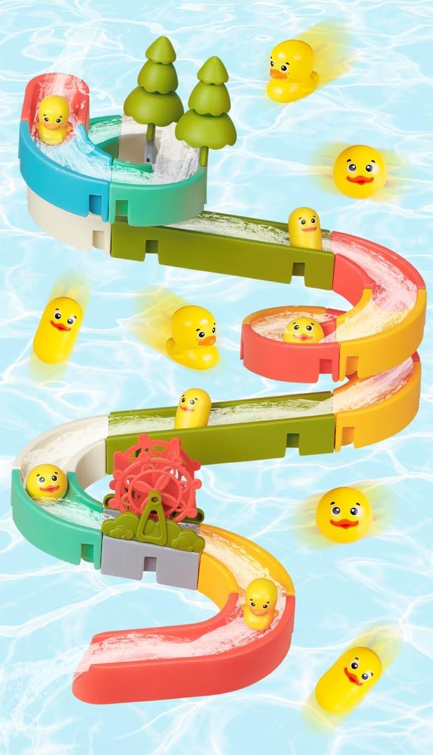 38 PCS Duck Slide Toys, Bath Toys for Kids Ages 4-8, DIY Building Kit for Ages 5-7, Bathtub Time Birthday Gifts for Toddler 3 + Year Old