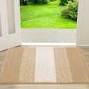 Kitinjoy Indoor Outdoor Door Mat, 30x17 Non-Slip Absorbent Dirt Trapper, Low-Profile Washable Inside Entrance Front Floor Mat, Sturdy Soft Entry Doormats for Entryway, Beige