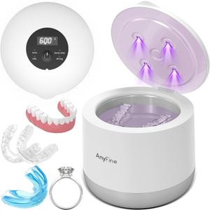 Advanced Ultrasonic Retainer Cleaner Machine for Dentures, Mouth Guards, Braces, Toothbrush Heads, Jewelry, 45kHz Triple-Phase Purification System, 4 Modes for Multiple Dental Appliances