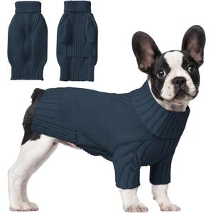 Dog Sweaters for Small Medium Large Dog, Classic Turtleneck Pet Clothes Warm Thermal Doggy Winter Coat, Thick Double Knitting Collar Pullover Cold Weather Puppy Jacket for Indoor & Outdoor Wear (Navy Blue, M)