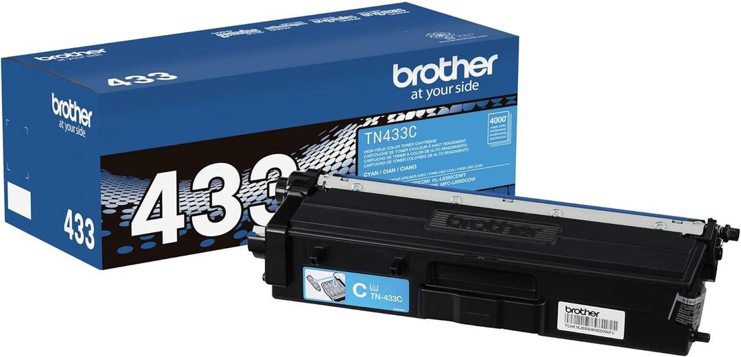 Brother Genuine High Yield Toner Cartridge, TN433C, Replacement Cyan Toner, Page Yield Up To 4,000 Pages, Amazon Dash Replenishment Cartridge, TN433