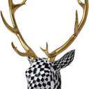 GIGICICI 15.7x8.7-Inch Mosaic Deer Head Wall Decor, Artistic Faux Resin Animal Head Wall Sculptures Decor Hanging Decoration for Living Room Bedroom Kitchen Gift, Black-White