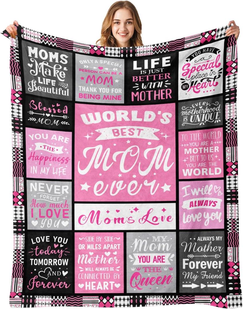 Moms Mothers Day Birthday Gifts from Daughter Son - Blanket Gifts for Mom - World's Best Mom Ever Gifts - Christmas Valentines Day Birthday Present for Moms - Mother Life Blanket 50"x60"