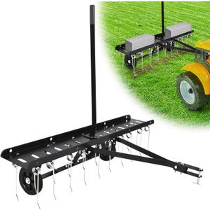 48" Tow Behind Dethatcher, Pull Behind Dethatcher with 20 Spring Steel Tines, Lawn Sweeper Garden Scarifier Grass Tractor Rake, Riding Lawn Mower Tractor Attachment for Outdoor Yard Lawn Care, Black
