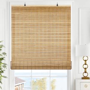 LazBlinds Cordless Bamboo Blinds, Roll Up Shades for Windows, Light Filtering Hanging Window Blinds, Bamboo Shades for Patio Indoor/Outdoor Porch, 35'' W x 48'' H, Brown206