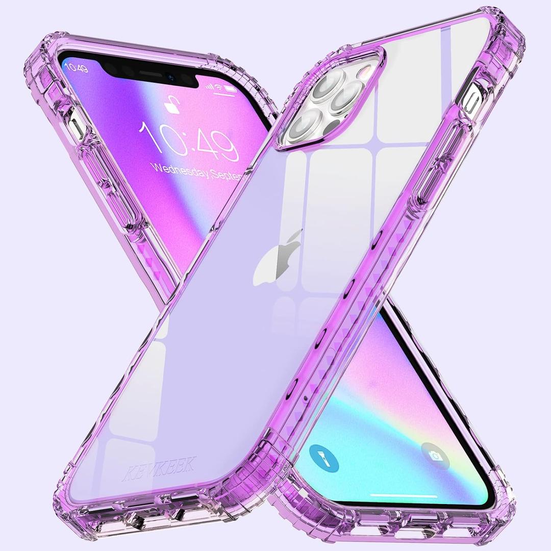 KEVKEEK Compatible with iPhone 12 Pro Max Case for Women,Clear Case Cover,[Anti-Yellowing] [Military Drop Protection] [Shock-Absorbing Corners] [Scratch Resistant]-Purple