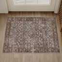 HUGEAR 2'6''x12' Brown Blue Vintage Floral Washable Runner Rug for Hallway