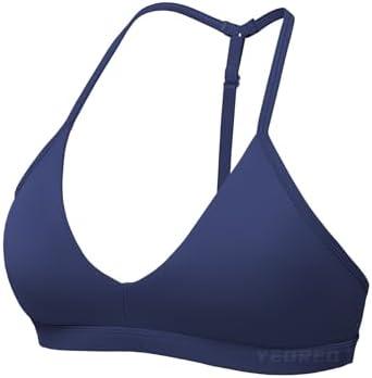 YEOREO Sports Bras for Women Strappy Padded Halter Ericie Open Back Light Impact Deep V Neck Yoga Workout Gym Tops, Size S, Drak Blue