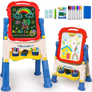 Kids Easel for Toddlers Age 2-4 Art Magnetic White Board & Chalkboard Double Side Adjustable Stand Drawing Writing Learning Educational Toy for 2 3 4 Year Boys Girl Birthday Gifts (Blue)