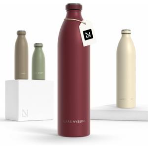 LARS NYSM Stainless Steel Insulated XL Water Bottle 12 oz 17 oz 25 oz 34 oz 51 oz | Insulated Thermo Flask for Hot and Cold Beverages | Leakproof Drinking Bottle (Berry Red, XL 50.7 oz) (50.7 Ounces)