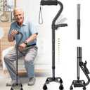 Walking Canes for Women & Men, Adjustable Folding Quad Cane, Heavy Duty Walking Sticks Canes for Seniors Balance,Collapsible, Lightweight Self Standing Cane with 2nd Handle and 4-Pronged Base