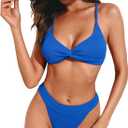 ZAFUL Women Bikini Sets Criss Cross Back Bathing Suit Knot Front Two Piece Swimwear Thong Cheeky Swimsuit Set (Large, Blue)
