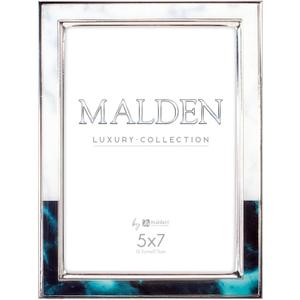 Malden International Designs 5x7 Two Tone Marbled Metal Picture Frame White Emerald Green Shiny Silver Finish