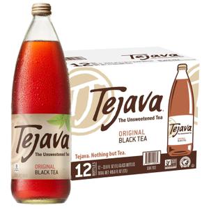 Tejava Original Unsweetened Black Iced Tea, 12 Pack, 1 Liter Glass Bottles, Non-GMO, Kosher, No Sugar or Sweeteners, No calories, No Preservatives, Brewed in Small Batches