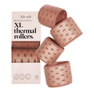 Kitsch XL Ceramic Thermal Rollers - Self Grip Hair Rollers for Blowout Look Long Hair, Medium & Short Hair, Large Hair Rollers for Volume & Curls, Thermal Curlers - Terracotta, 4pcs (4 Count (Pack of 1))