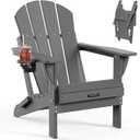 MUCHENGHY Folding Adirondack Chairs, Patio Chairs, Lawn Chairs, Outdoor Chair, Adirondack Chair Plastic, Fire Pit, Weather Resistant with Cup Holder for Deck, Backyard, Garden(Gray) (Grey)