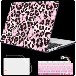 Mektron for 2026 MacBook Air 13-inch M5 Laptop Case A3449 with 13.6-inch Liquid Retina Display Fits 2025 A3240 M4 2024 A3113 M3 2023 A2681 M2 Shell for MacBook Air 13.6", Leopard Pink Butterfly