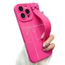 jueaes Cute Bow Case for iPhone 16 Pro with Finger Hand Wrist Strap