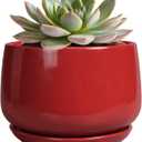 G EPGardening Ceramic Pot for Plants - 6 Inch Plant Pot with Drainage and Ceramic Tray, Modern Living Room Decor, Planter for Housewarming Gifts New Home, Red
