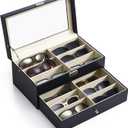 CO-Z Sunglasses Organizer with 12 Slots, Multiple Eyeglasses Eyewear Display Case for Women Men, 2 Story Leather Multi Sunglasses Jewelry Collection Holder with Drawer (Black)