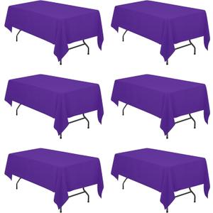 BRILLMAX 6 Pack Purple Tablecloths 60 x 102 Inch for 6ft Rectangle Tables - 150 GSM Polyester Fabric, 15" Standard Drop, Water, Stain & Wrinkle Resistant Cloth Cover for Wedding Dining Buffet