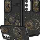 Funermei for Samsung Galaxy S23 Case - Women Cute Girls Cover Sun Moon Stars Fun Funny Girly Kawaii Aesthetic Cool Black Design with Camera Cover Ring Stand for Samsung S23 Case
