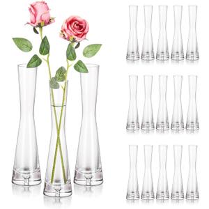 Hewory Glass Bud Vases for Centerpieces Set of 18, Handmade Modern Clear Small Skinny Decorative Single Flower Vase, Minimalist Slim Floral Vase for Home Wedding Party Events Table Decor, 7.87"