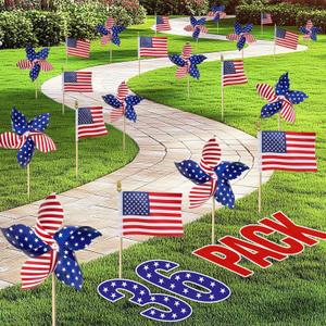 4th of July Decorations - Fourth of July Deals - 36 Patriotic Stars and Stripes Pinwheels & Flags - 4th of July Decor Accessories Outdoor for Independence Day Parade Table Party Supplies Home Yard Garden