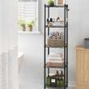 SONGMICS 5-Tier Bathroom Shelf, Storage Rack for Small Space, with 5 PP Shelf Liners, Removable Hook, Extendable Design, Ink Black and Translucent ULGR23BK