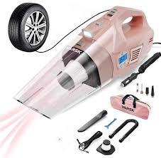 VARSK 4-in-1 Car Vacuum Cleaner High Power, Tire Inflator Portable Car Vacuum with Digital Tire Pressure Gauge LCD Display and LED Light, 12V DC, 15FT Cord, Essential Accessories for Men Women (Black)