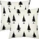 Black Pine Tree Pillow Covers 18X18 Inch Christmas Trees Neutral Rustic Forest Decorative Pillow Cases Set of 2 Winter Xmas Holiday Farmhouse Throw Pillows for Cushion Sofa Couch Outdoor