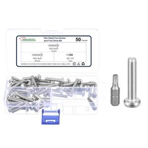 2 x METALLIXITY Pan Head Torx Security Screw Bolts (M5-0.8x25mm) 50pcs, Button Torx Head Machine Screw 304 Stainless Steel with One Bit - for Furniture Woodworking Project, Silver Tone