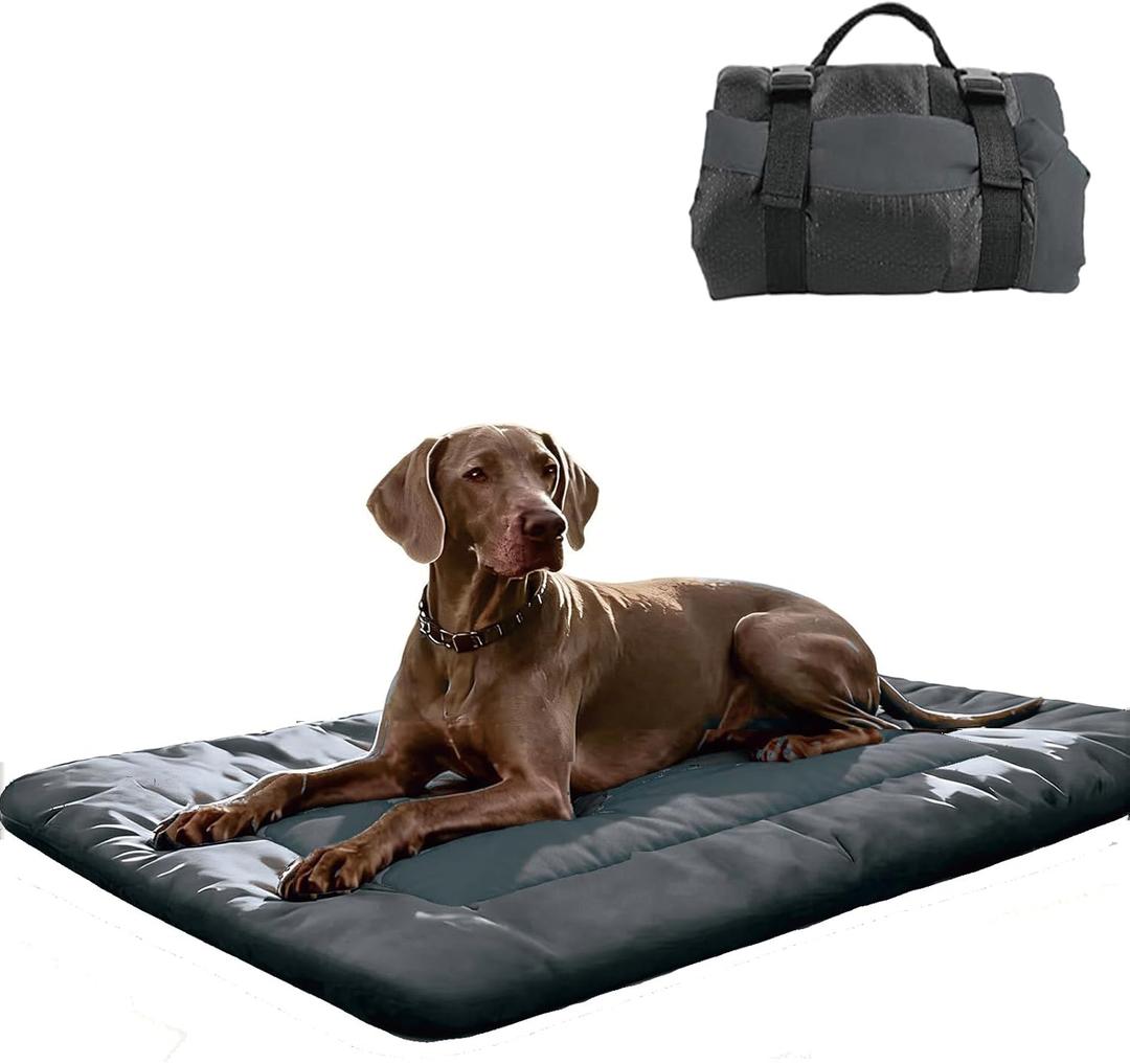 YOFANG Extra Large Outdoor Travel Dog Bed Mat, 47"x32" Waterproof Anti-Slip Kennel Pad, Washable Nylon Camping Bed, Portable Foldable Crate Mat for Large/Medium Dogs, Indoor Outdoor Car Pet Mat Grey