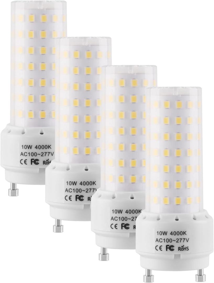 GU24 LED Light Bulb 4000K Neutral White High Brightness for Bathroom Ceiling Fan 13W 18W 23W T2 Spiral CFL Lamp Replacement,100-277V 10W 4pcs(Not dimmable) (10W,Neutral White)