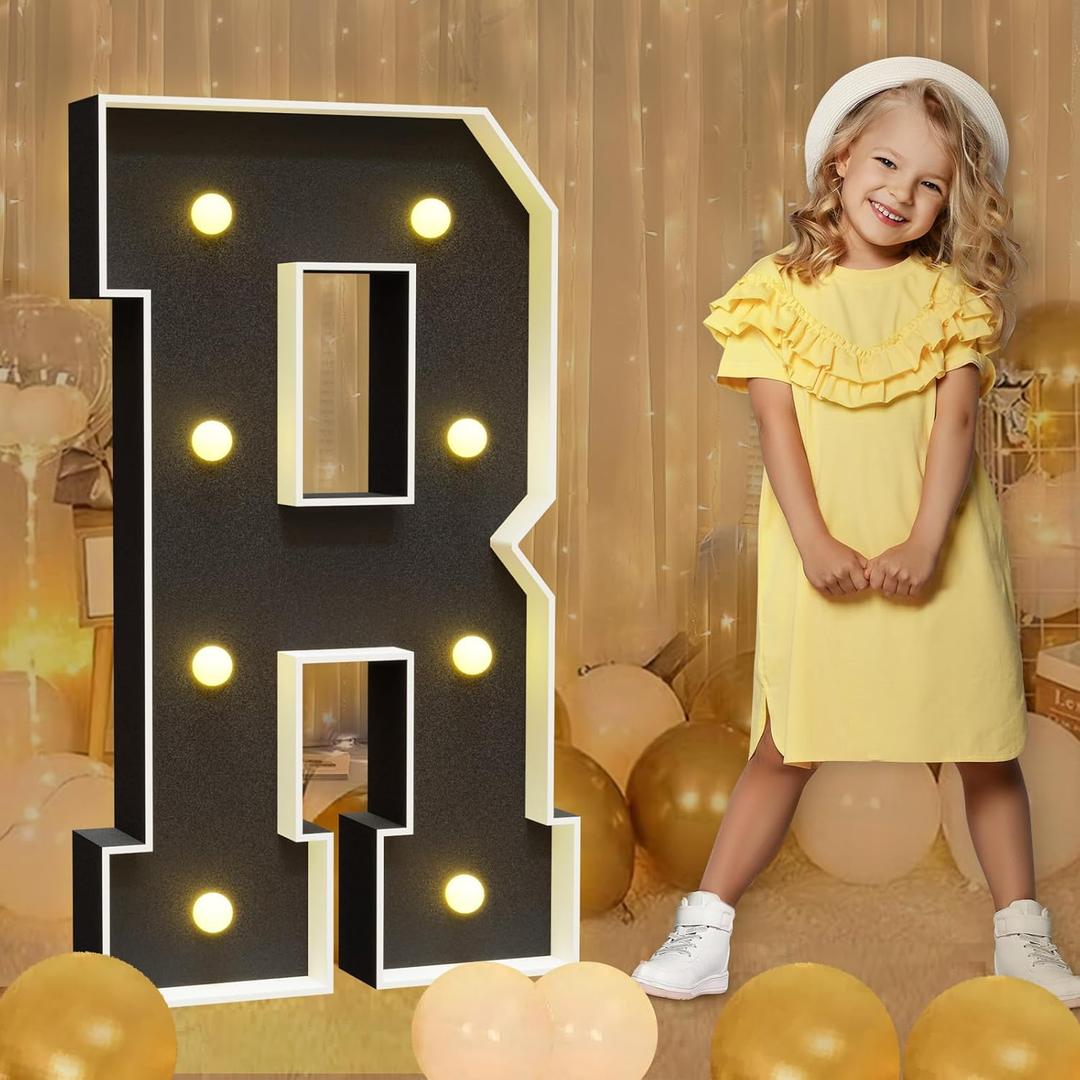 imprsv Marquee Letters Black 3FT: Black Party Decor - Light Up Letter R Large 3 Feet Tall - Party Decorations Letter for Marry Me Wedding Proposal
