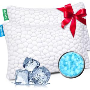 SUPA MODERN Cooling Bed Pillows for Sleeping 2 Pack Shredded Memory Foam Pillows Adjustable Cool Pillow for Side Back Stomach Sleepers Luxury Gel Pillows Queen Size Set of 2 Washable Removable Cover (Queen (2 Count), Original White)