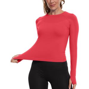 MathCat Seamless Workout Shirts for Women, Long Sleeve Workout Tops for Women, Yoga Sports Athletic Gym Tops (Medium, Red)