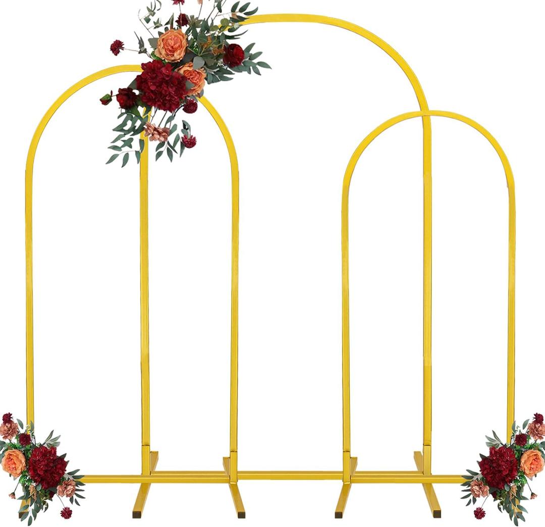 Set of 3 Wedding Arch Stand Gold Metal Arch Frame for Baptism Wedding Ceremony Birthday Party Bridal Baby Shower Event Celebration Decor (7.2FT, 6.6FT, 6FT )