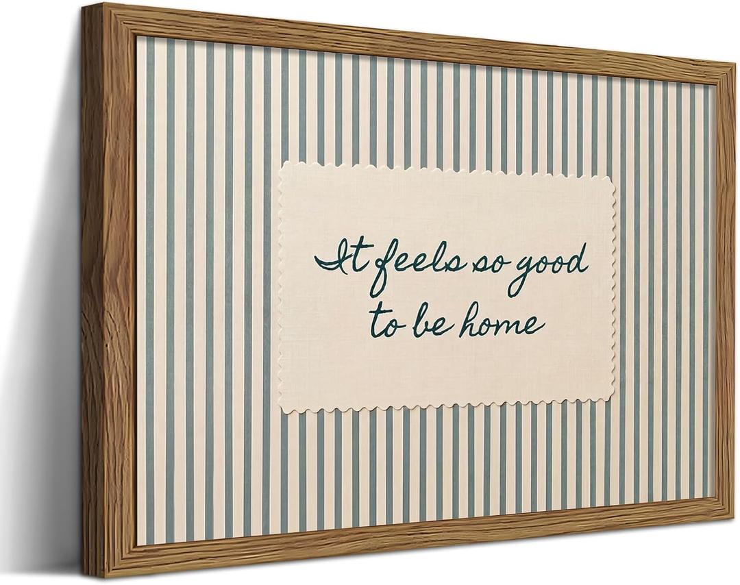 Framed Vintage Inspiring Canvas Wall Art, It Feels So Good to Be Home Canvas Print, Minimalist Striped Typography Artwork, Cozy Modern Wall Decor for Living Room Bedroom Entryway 16x24in