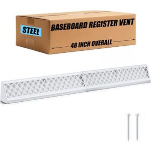 Blulu 1 Pcs 48 Inch Baseboard Register Duct Opening Size Modern Design Vent Covers for Home Floor Wall Baseboard Air Covers Supply Floor Diffuser Including Screws (White)