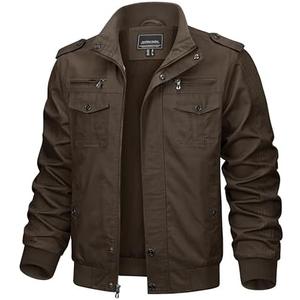 TACVASEN Men's Winter Jacket Fleece Lined Military Jacket Cargo Windbreaker Zip Front Stand Collar Coat with Multi Pockets, XL
