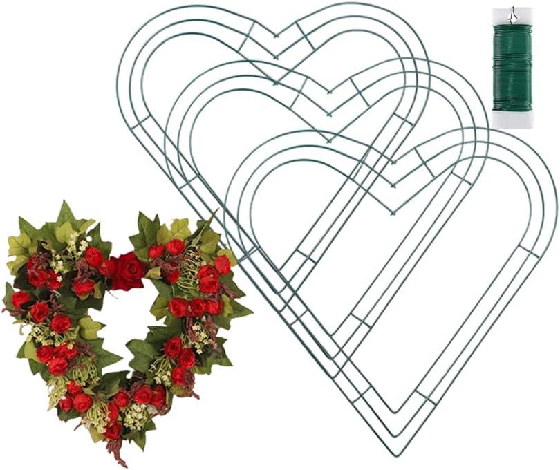 3pcs Metal Wire Wreath Frame Form Hanger with Green Flexible Paddle Wire for Crafts,Christmas Wreaths Tree,Garland,Valentine's Greeting Party Decor,New Year and Seasonal Holidays Decor (Green, 14inch)