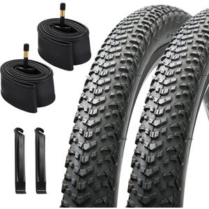 26/27.5/29x2.10 inch Mountain Bike Tire Set 2 Pack 26/27.5/29x2.10 Mountain Bicycle Tires 60TPI Kevlar Foldable and Pair 26/27.5/29 inch Bike Inner Tubes with 2 Pcs Tire Levers (26x2.10 set)