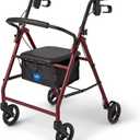 Medline Aluminum Rollator Walker with Seat, Burgundy, 250 lb. Weight Capacity, Lightweight, 6 Wheels, Foldable, Adjustable Handles, Rolling Walker for Seniors