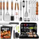 34Pcs Grill Accessories Grilling Gifts for Men, 16 Inches Heavy Duty BBQ Accessories, Stainless Steel BBQ Tools with Thermometer, Grill Mats for Backyard, BBQ Gifts Set for Men Women