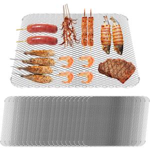 Grill Topper Set of 20,16x12 Disposable Grill Topper,Non-Stick Aluminum Grilling Mats for Outdoor, Easy to Clean Disposable Liners for Outdoor Smoker