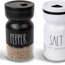 4oz Salt and Pepper Shaker Set with 4 Adjustable Pour Settings, Easy Refill Glass Shakers, Farmhouse Style for Kitchen, Dining Table, BBQ, RV & Camping