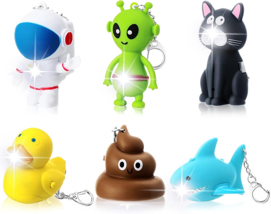 6 Pcs Nurse Animal Flashlight Keychain Pediatric Nurse Flashlight LED Cat Alien Lion Frog Animal Pen Badge Reel Light(Lovely)