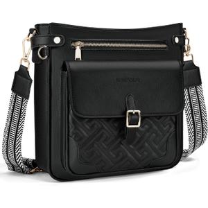 Large Crossbody Bags for Women,RFID Blocking Multi-Pocket Crossbody Purses,Structured Vegan Leather Shoulder Bag | Quilted Design, Pure Black