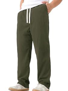 JOTOOK Mens Casual Corduroy Pants Lightweight Elastic Waist Drawstring Pants Straight Baggy Pants with Pockets Medium Army Green